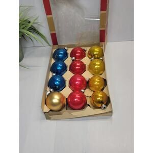 12 Vintage Coby Glass Christmas Ornaments Gold/Red/Blue